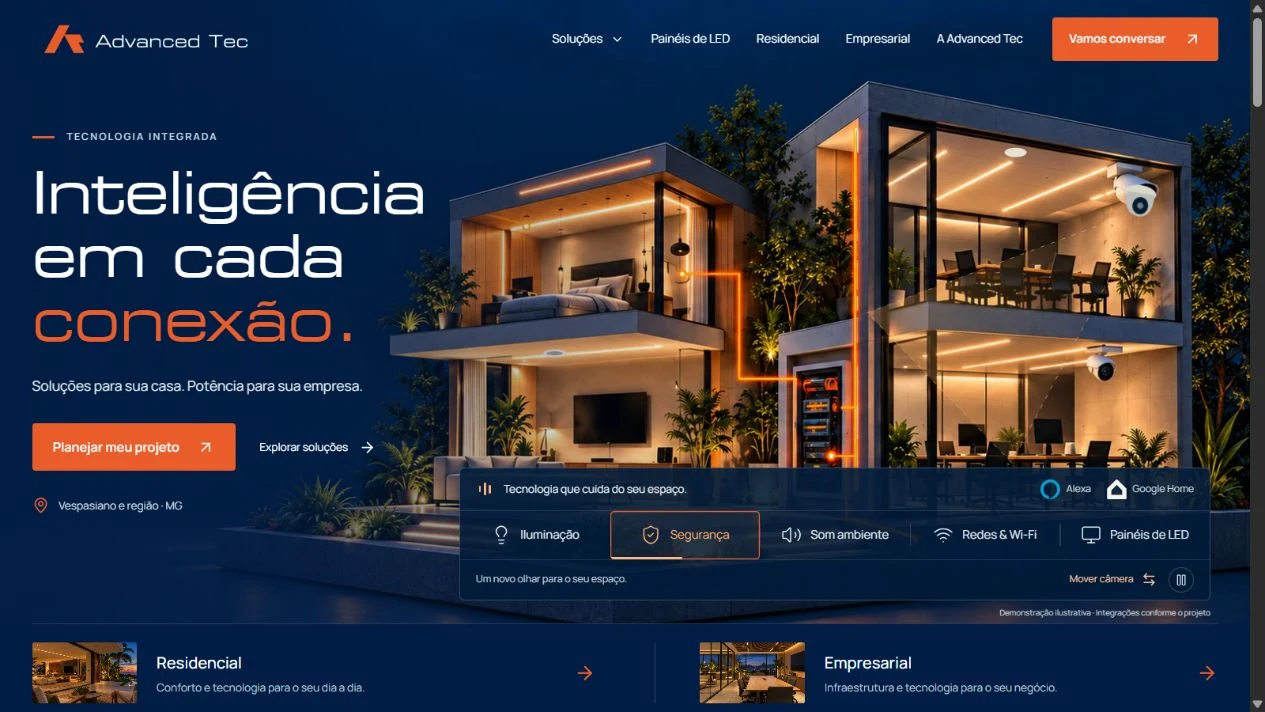 Página inicial do site Advanced Tec