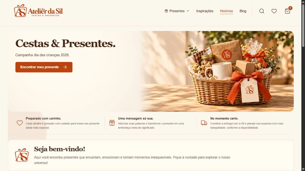 Página inicial do site Ateliêr da Sil