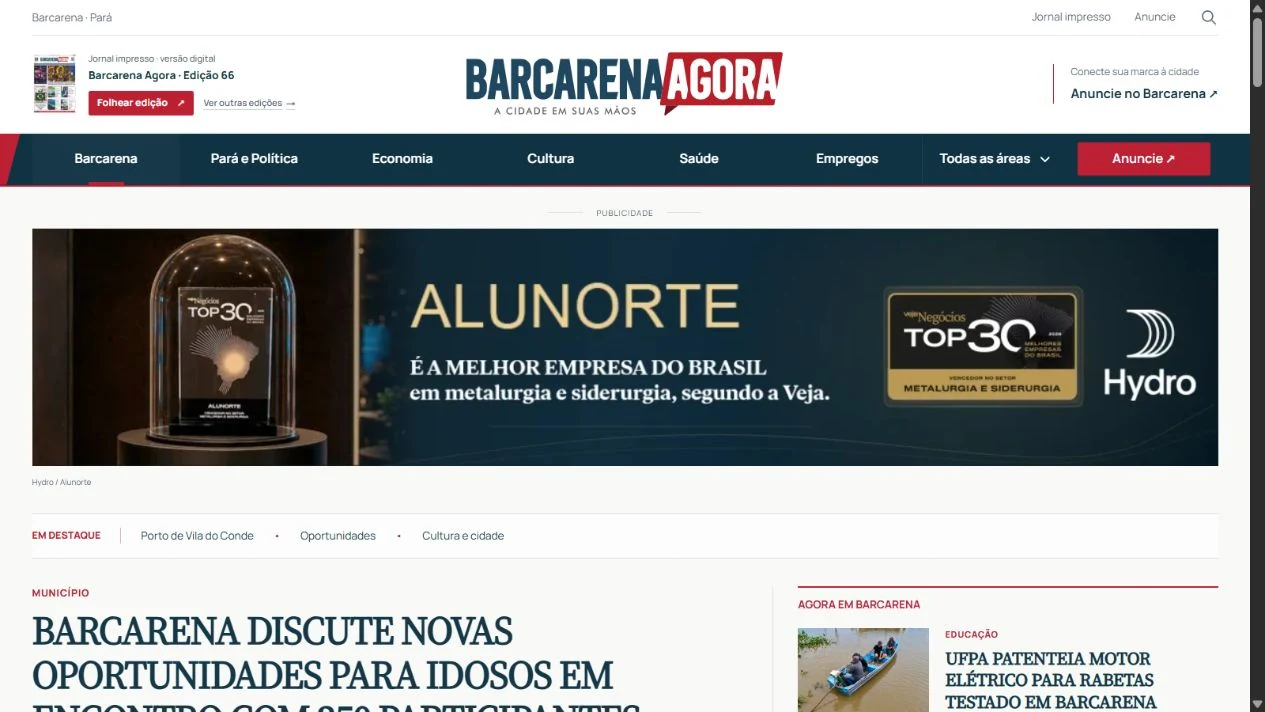 Página inicial do site Barcarena Agora