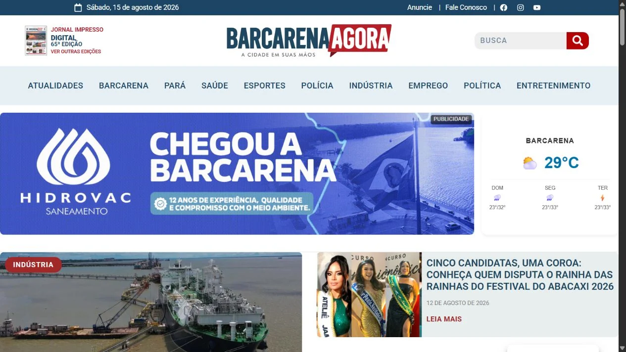 Página inicial do site Barcarena Agora