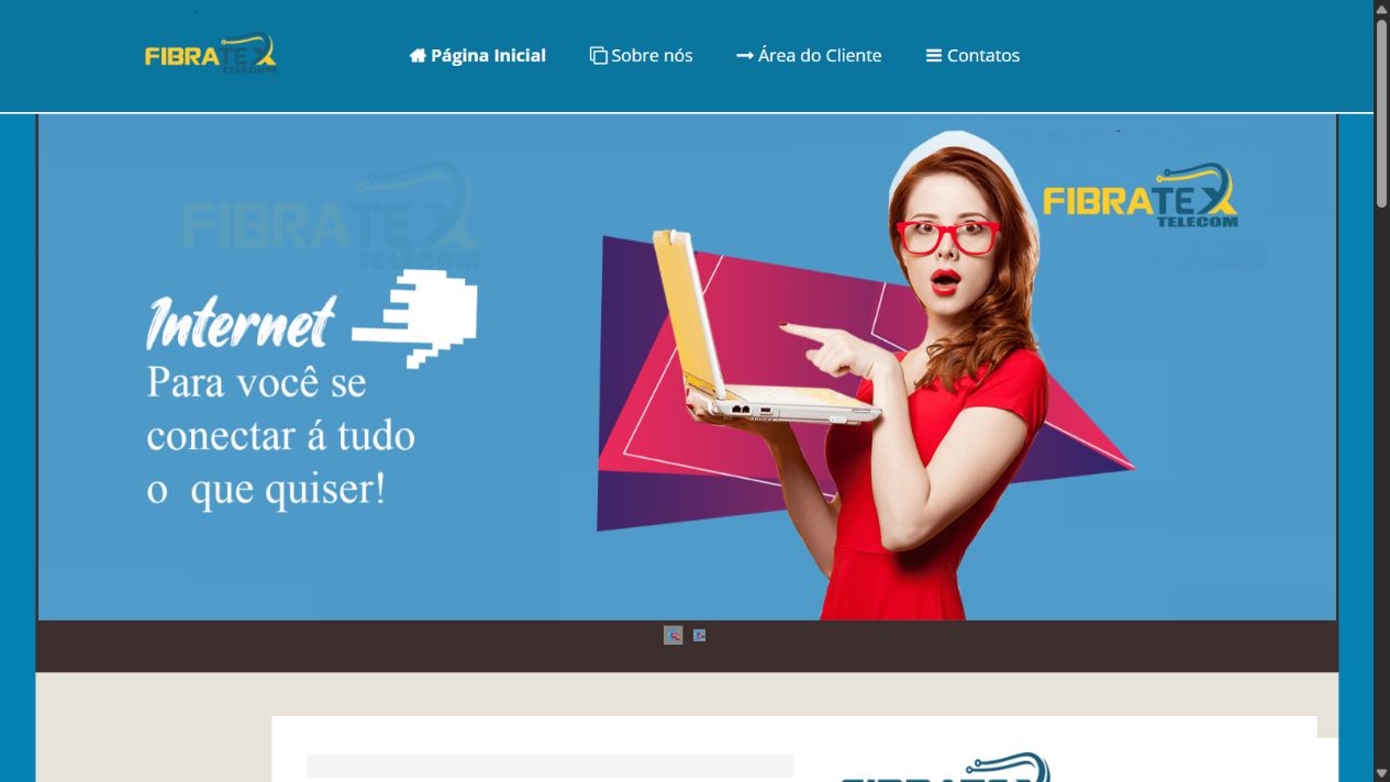 Site anterior da Fibratex, com banner azul e a chamada Internet para você se conectar a tudo o que quiser.