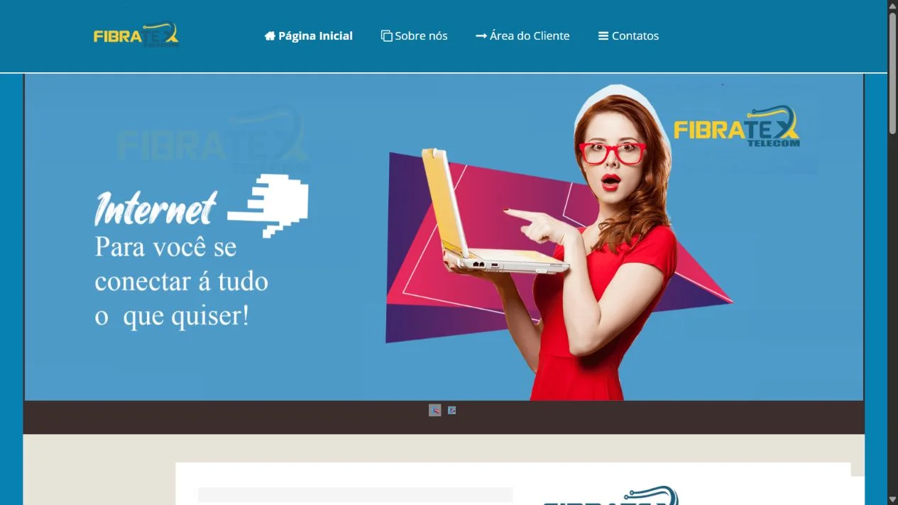 Site anterior da Fibratex, com banner azul e chamada sobre conexão.
