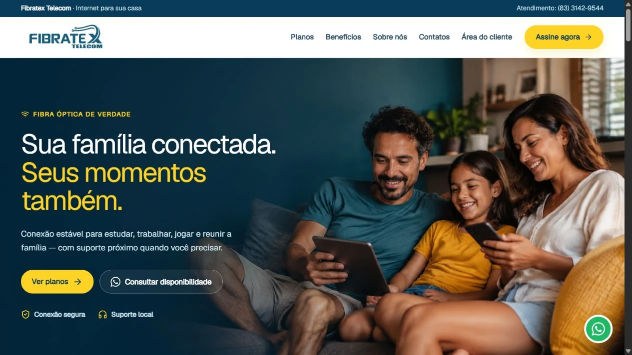 Página inicial do site Fibratex Telecom